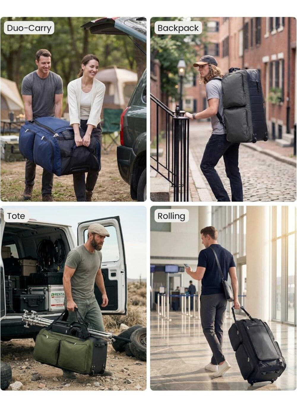 120L Rolling Duffel Bag with Wheels & Backpack Straps - Picture 7 of 7